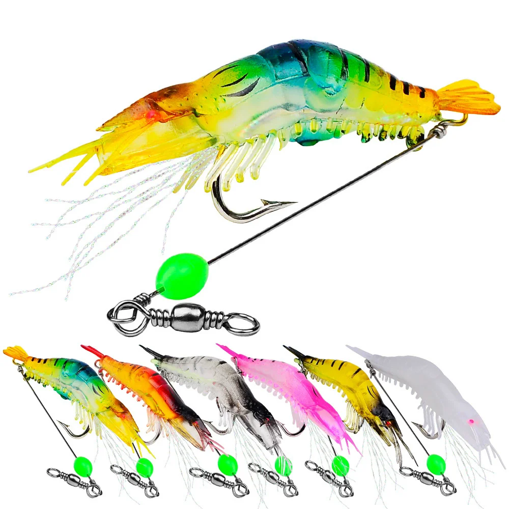

1pcs 7cm 5.8g Fishing Shrimp Lures Soft Lure Shrimp Bait Pesca with Hook Beads Swivels Artificial Silicone 6 Colors sj022