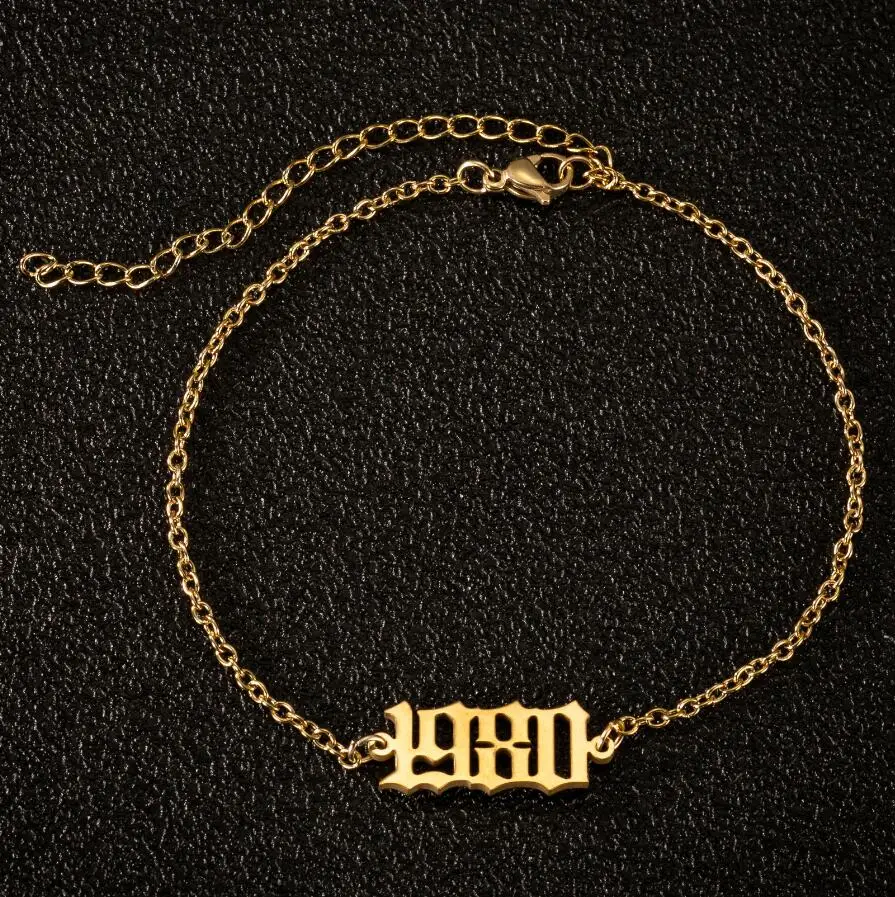 

Stainless Steel Birth Year Initial Ankle Bracelet Old English Anklets for Women Men 1980 1990 1995 Year Number Anklet Leg Chain