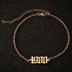 Stainless Steel Birth Year Initial Ankle Bracelet Old English Anklets for Women Men 1980 1990 1995 Year Number Anklet Leg Chain