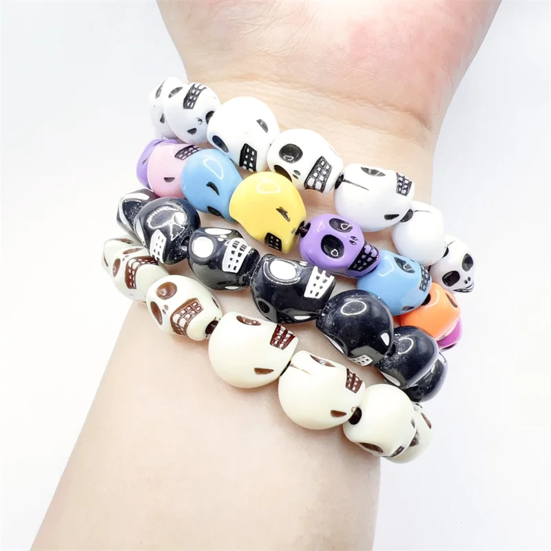 4 Pcs/set Multicolor Fashion Gothic Skull-shaped Beaded Bracelets for Women Men Parties Sexy Daily Wear Jewelry Gifts