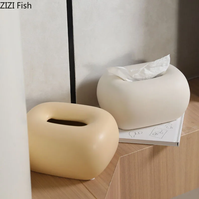 Creative Round Corner Tissue Box Coffee Table Desk Decoration Minimalism Ceramic Tissue Box Bedside Table Paper Towel Case