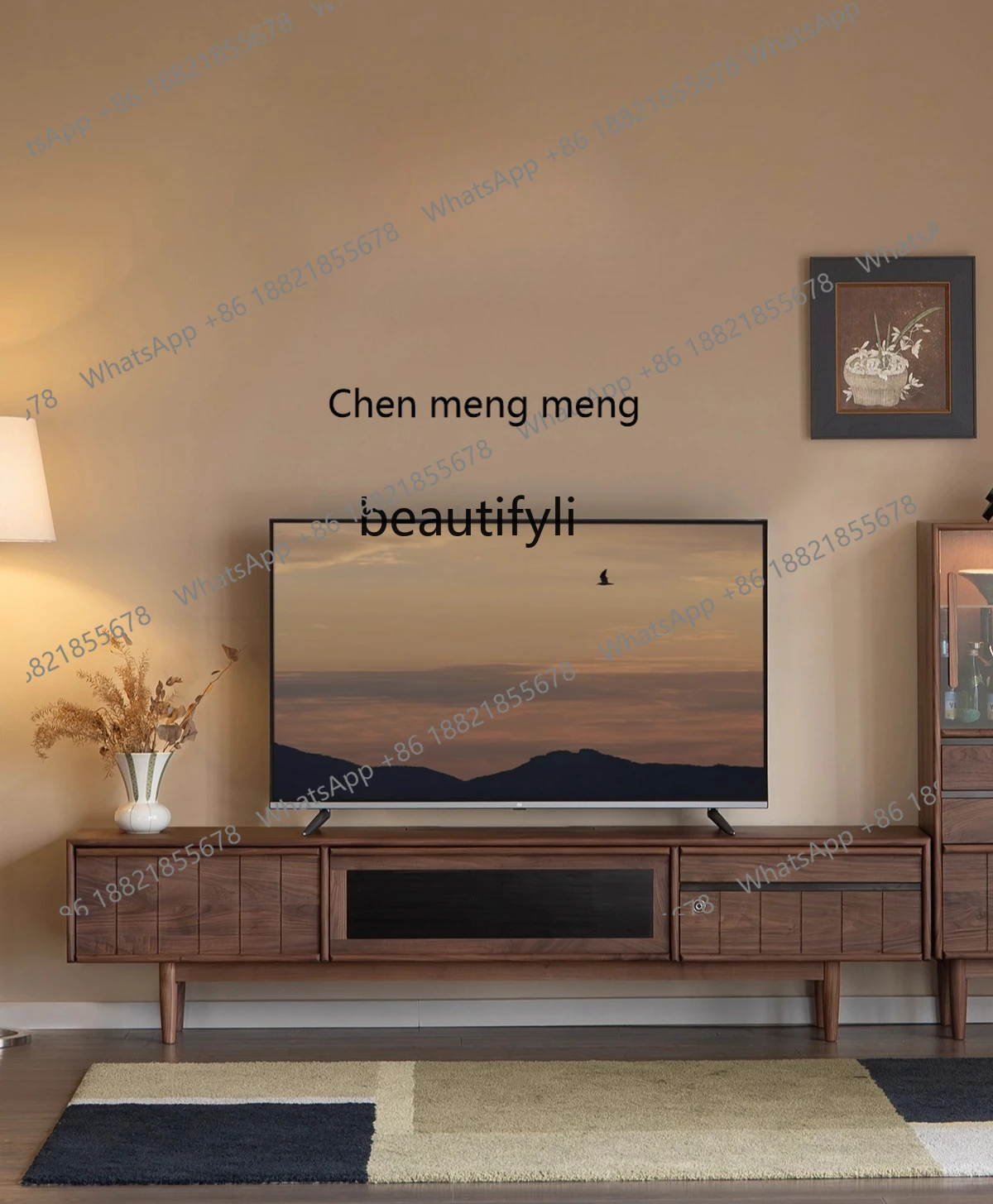 

X TV cabinet, black walnut all-solid wood furniture, log living room coffee table combination, simple small apartment