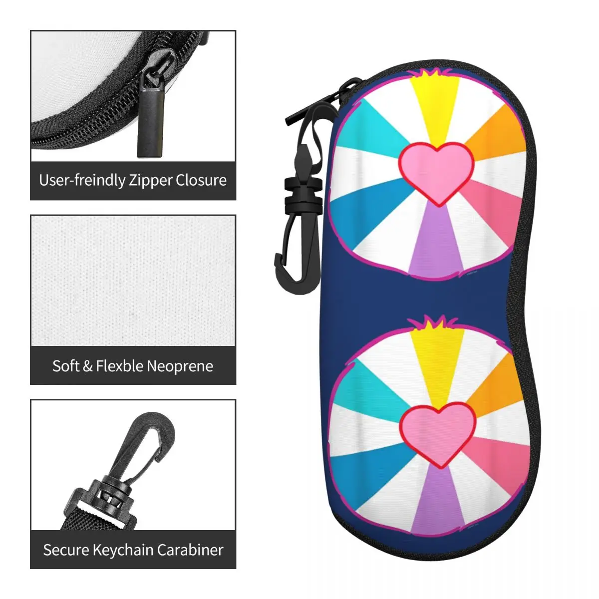 Care Bears – étui à lunettes en forme de cœur pour hommes et femmes, boîte de rangement de lunettes Portable à fermeture éclair, boîte à lunettes Vintage