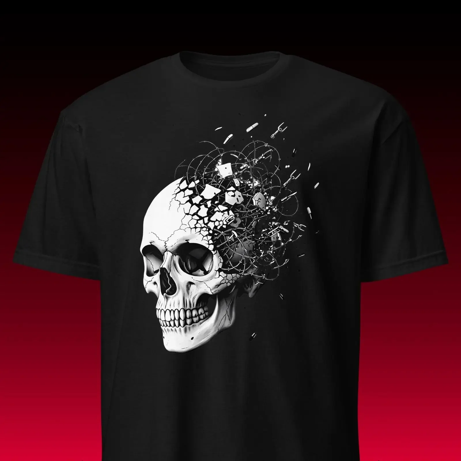 Exploding Skull T Shirt Glitchcore Grunge Dark Aesthetic Streetwear vintage Washed graphic Breathable Comfortable Stretched