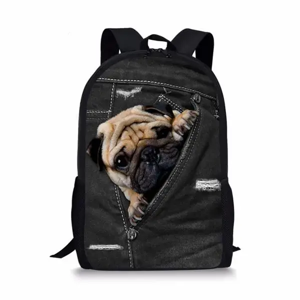 Classic Animal Black Denim Pocket Cat/Kitten Notebook Backpacks School Bags 3D Oxford Waterproof Boys/Girls Laptop Backpacks