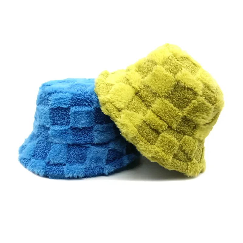 رقعة الشطرنج قبعة دلو الخريف والشتاء قبعة حرارية يابانية جديدة متعددة الاستخدامات قبعة حوض الخصر الكورية الكبيرة الرأس #5