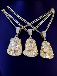 Hip Hop Punk Style God Jesus Head Deluxe Gold Plated Pendant Collar Necklace Figaro Chain Men Women Jewellery