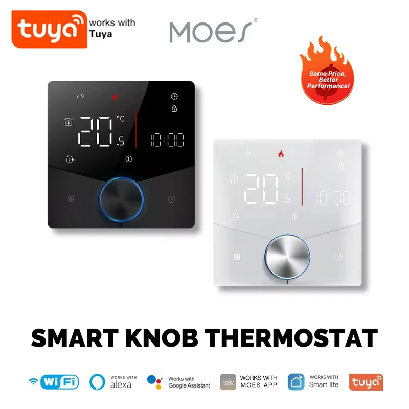 MOES Smart Knob Thermostat,WiFi Gas Boiler Electric Heating Temperature Controller,LCD Display Touch Screen,Tuya,Alexa,Google