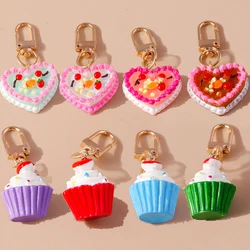 Lovely 3D Simulated Fruit Cake Keychain Food Keyring Pendants for Women Girls Handbag Decor DIY Kid's Jewelry Gifts