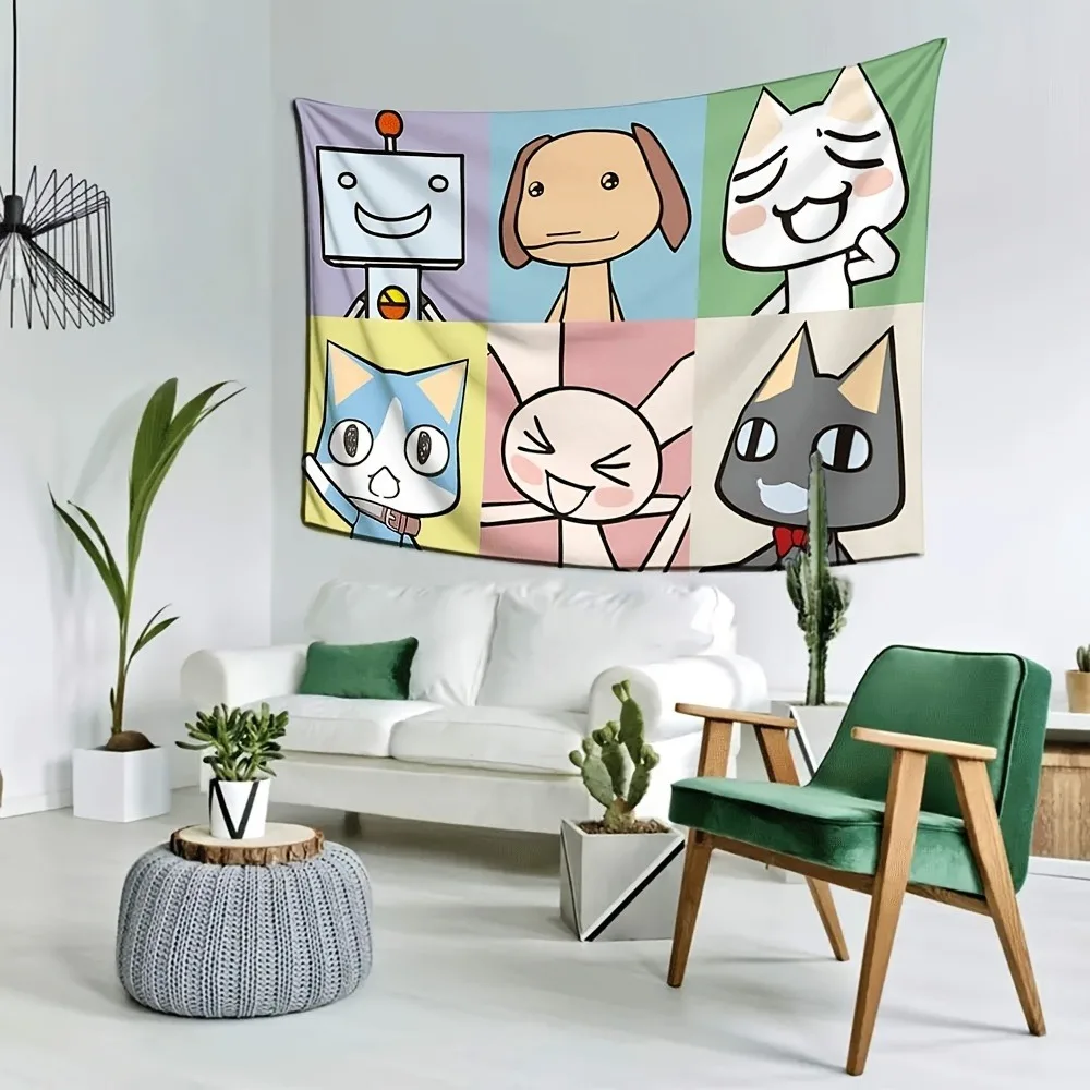1pc Cute Cartoon I-Inoue T-Toro Tapestry Colorful Block Wall Hanging Aesthetic Room Decor Dorm Apartment Background Cloth