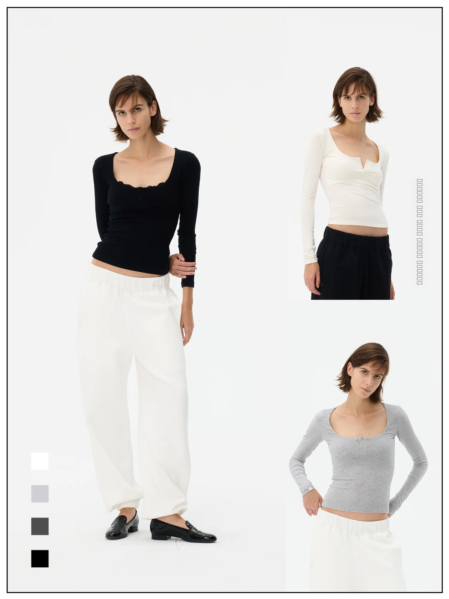 

Модная женская футболка с широким U-образным вырезом, на пуговицах, приталенного кроя, универсальная, с длинным рукавом, из смесового волокна.