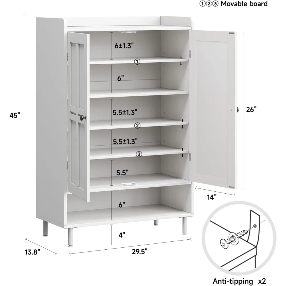 Armoire de rangement pour chaussures de 45 pouces, avec portes moulantes croisées, 3 étagères réglables et pieds en métal, étagère à chaussures pour porte d'entrée