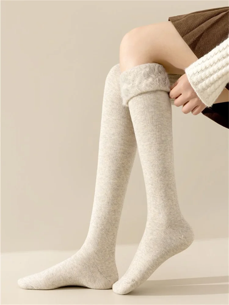 

Ladies Socks Over Knee Pads Thickened Fur Loops Warm Autumn Winter Added Fleece Long Socks Extended High Stockings