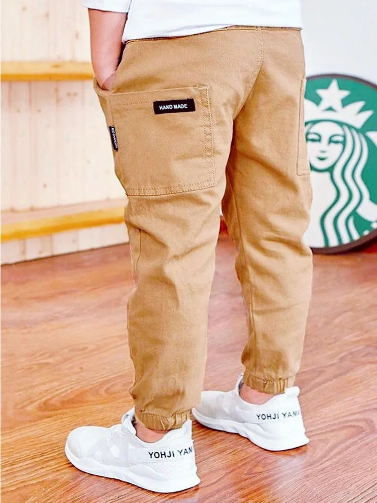 Children Boys Pants Spring Autumn Cotton Elastic Waist Trousers Solid Color Pant Kids Teenager Sport Casual Clothing 3-12 Years