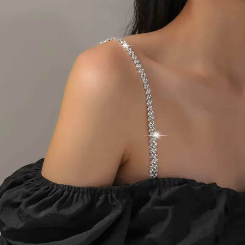 Crystal Metal Bra Straps Non-Slip Adjustable Rhinestone Shoulder Straps, Sexy Invisible Decor Replacement Underwear Straps