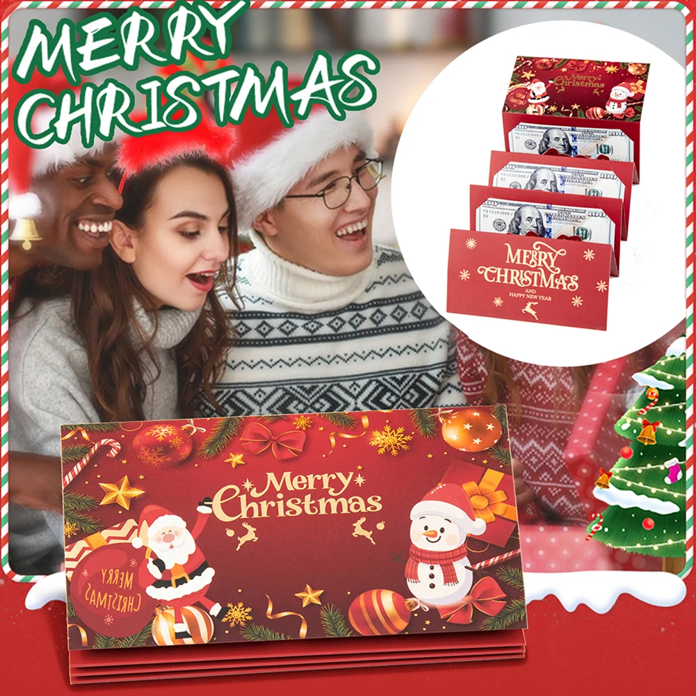 

For Christmas Folding Red Packet Christmas Cash Envelope Surprise Banknote Clip Folding Red Envelope Multifunctional Cash Box