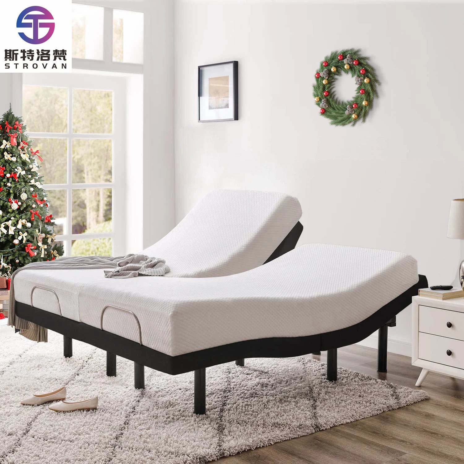 Ergonomic Queen Size Adjustable Bed, Zero Gravity Base for Stress Management  and Foot Incline