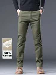 98%Cotton Autumn New Men's Business Casual Pants No-iron Straight Elastic Fashion  Trousers Classic Male Baggy Pants 4 Colors