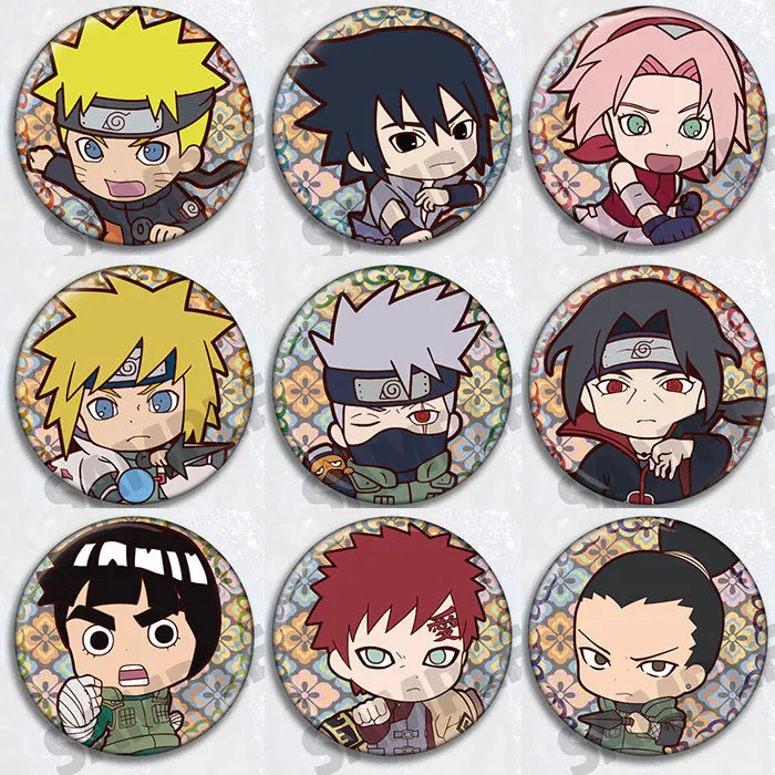 Conjunto de insignias de Anime Naruto, Sasuke Kakashi Itachi Lee Sakura, accesorios de Cosplay, regalo coleccionable para mercancía de seguidores