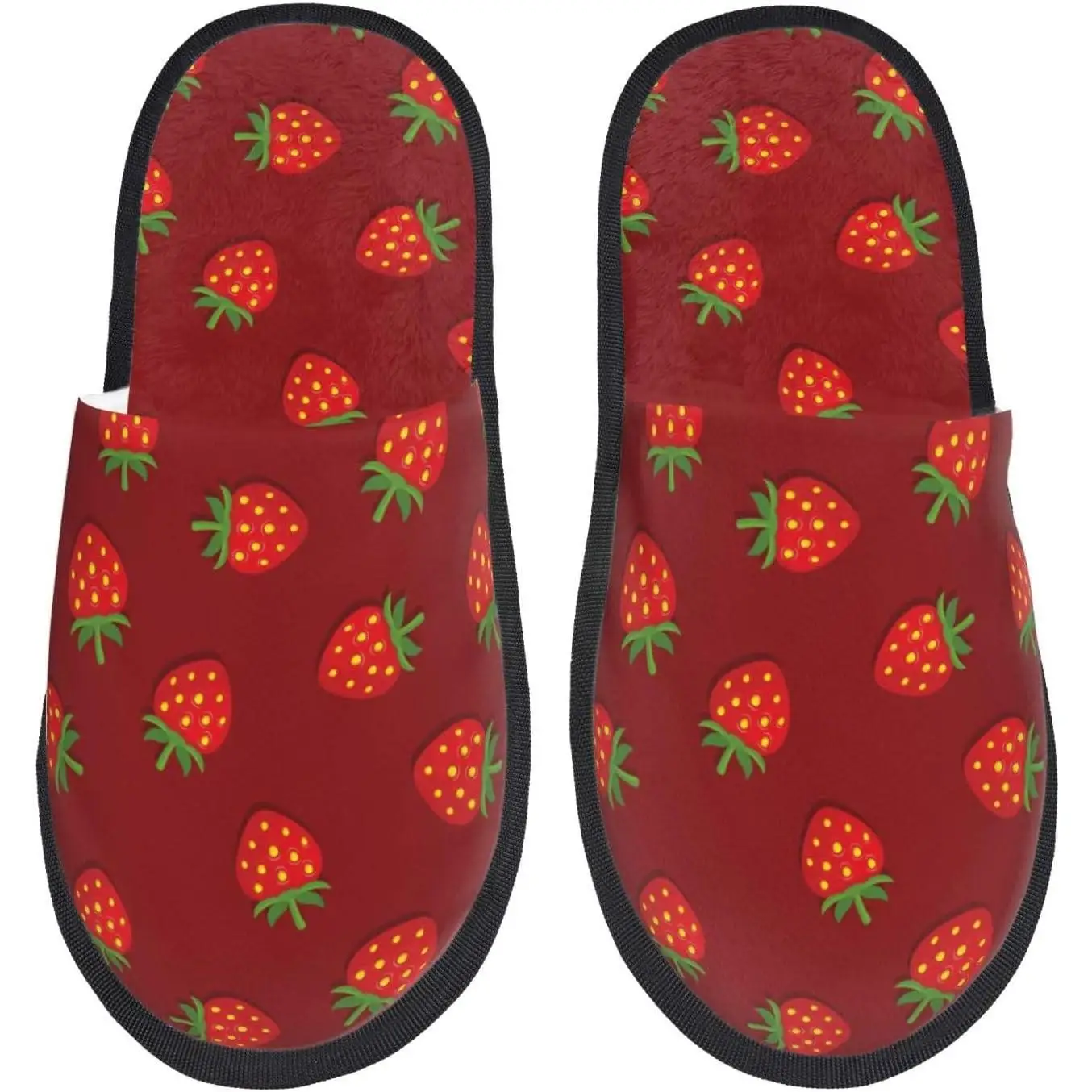 

Strawberry Print Women'S Fuzzy Slip On Indoor Outdoor Winter House Slippers Guest Slippers for Bedroom Women