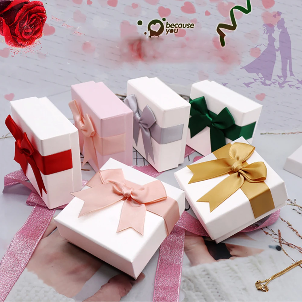 Bow Jewelry Box Ring Earrings Bracelets Necklace Organizer Storage Paper Jewelry Gift Packaging Box Wedding Proposal Supplies