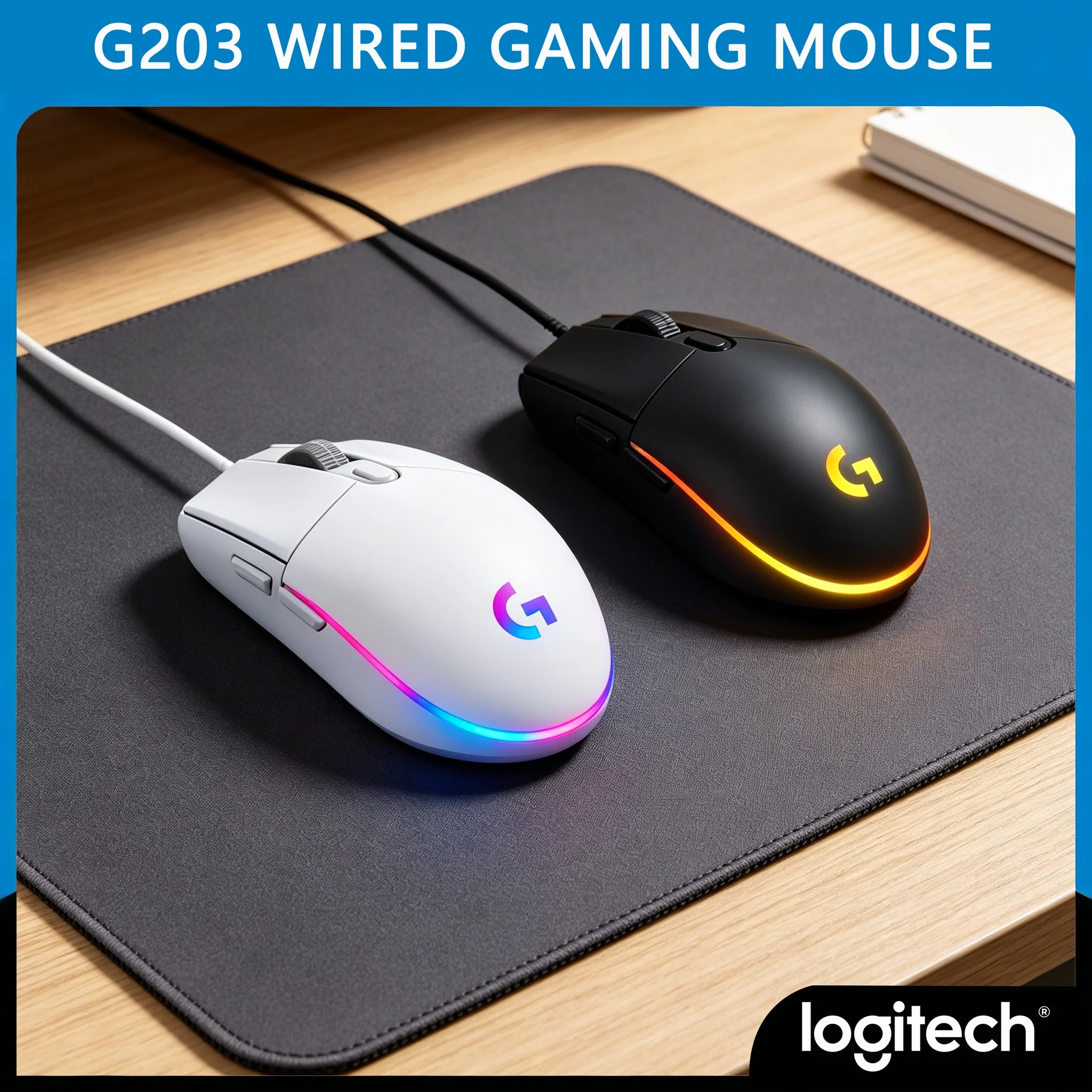 

Logitech G203/G102/G402/M100R LIGHTSYNC Wired Mouse, 8,000 DPI Precision Sensor, 6 Programmable Buttons, RGB for Gamers