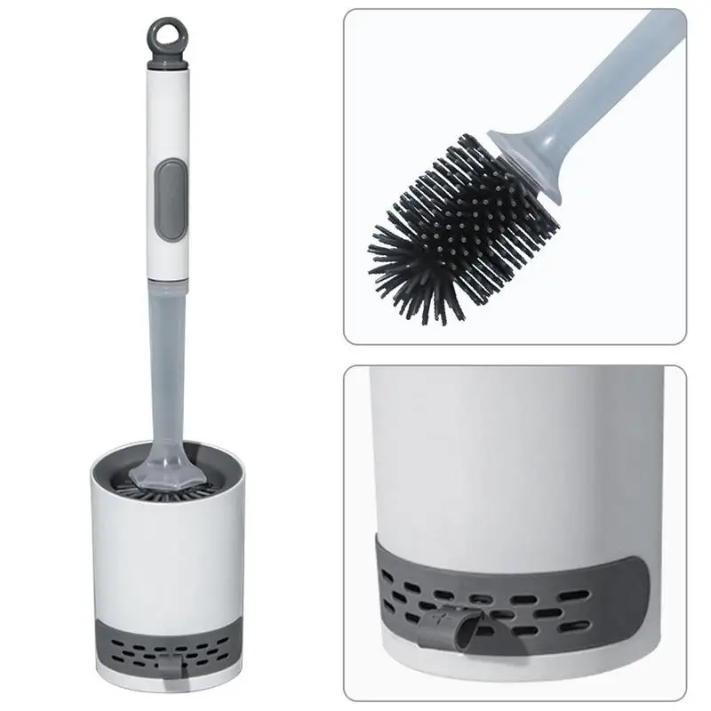 Toilet Brush Holder Set Silicone Toilet Brush with Refillable Handle Dispenser Bathroom Scrubber Cleaner Toilet Brush