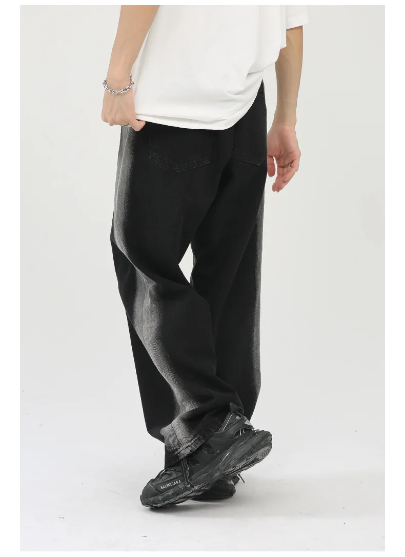 2025 ใหม่สีดําGradient Galaxyลายกางเกงยีนส์Streetแฟชั่นหลวมTie-ย้อมกลางเอวกางเกงยีนส์Slimลายความยาวกางเกง