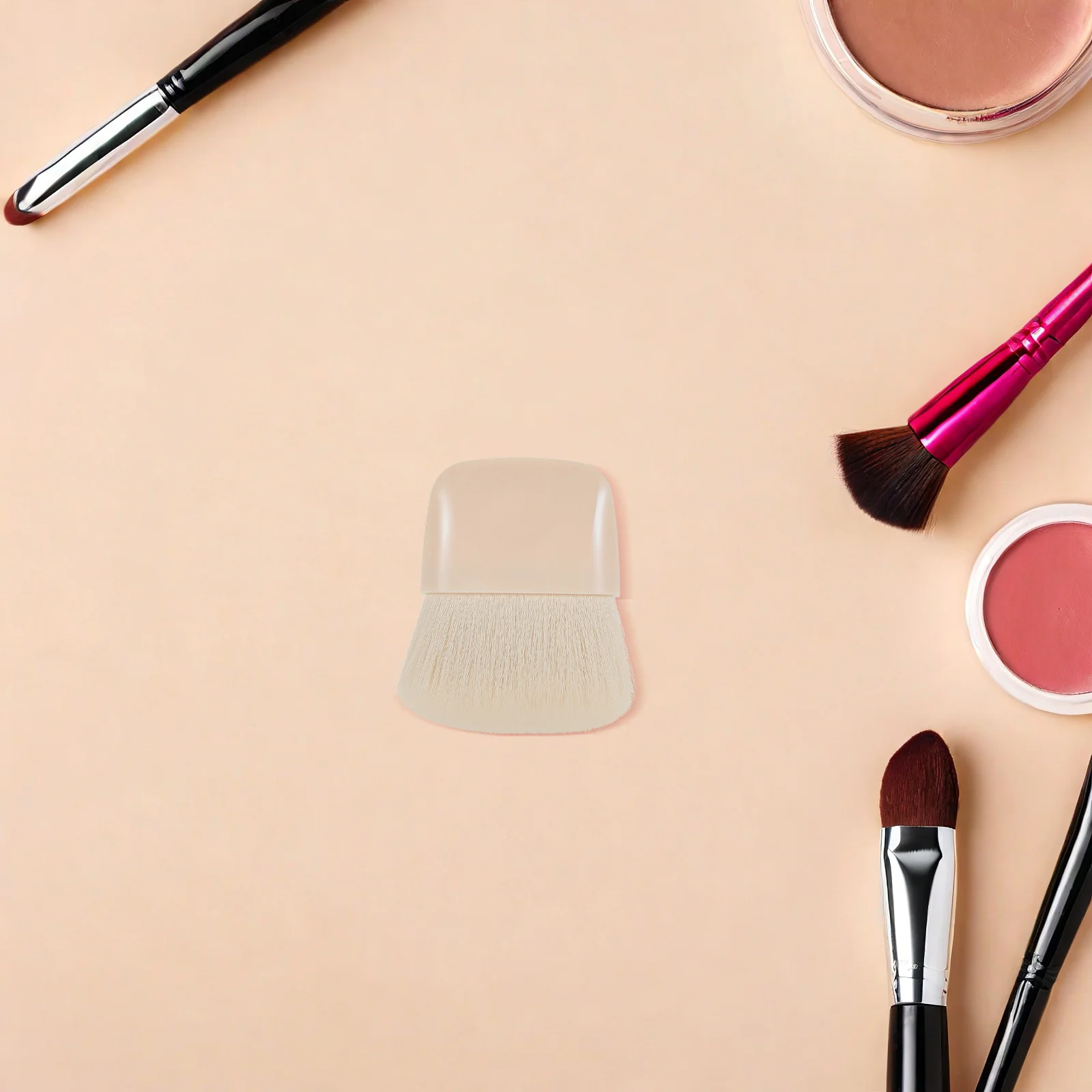 

Compact Powder Brush Mini Travel Size Soft Bristle Blush Foundation Flat Head Makeup Tool for on-The-Go Touch Ups Facial
