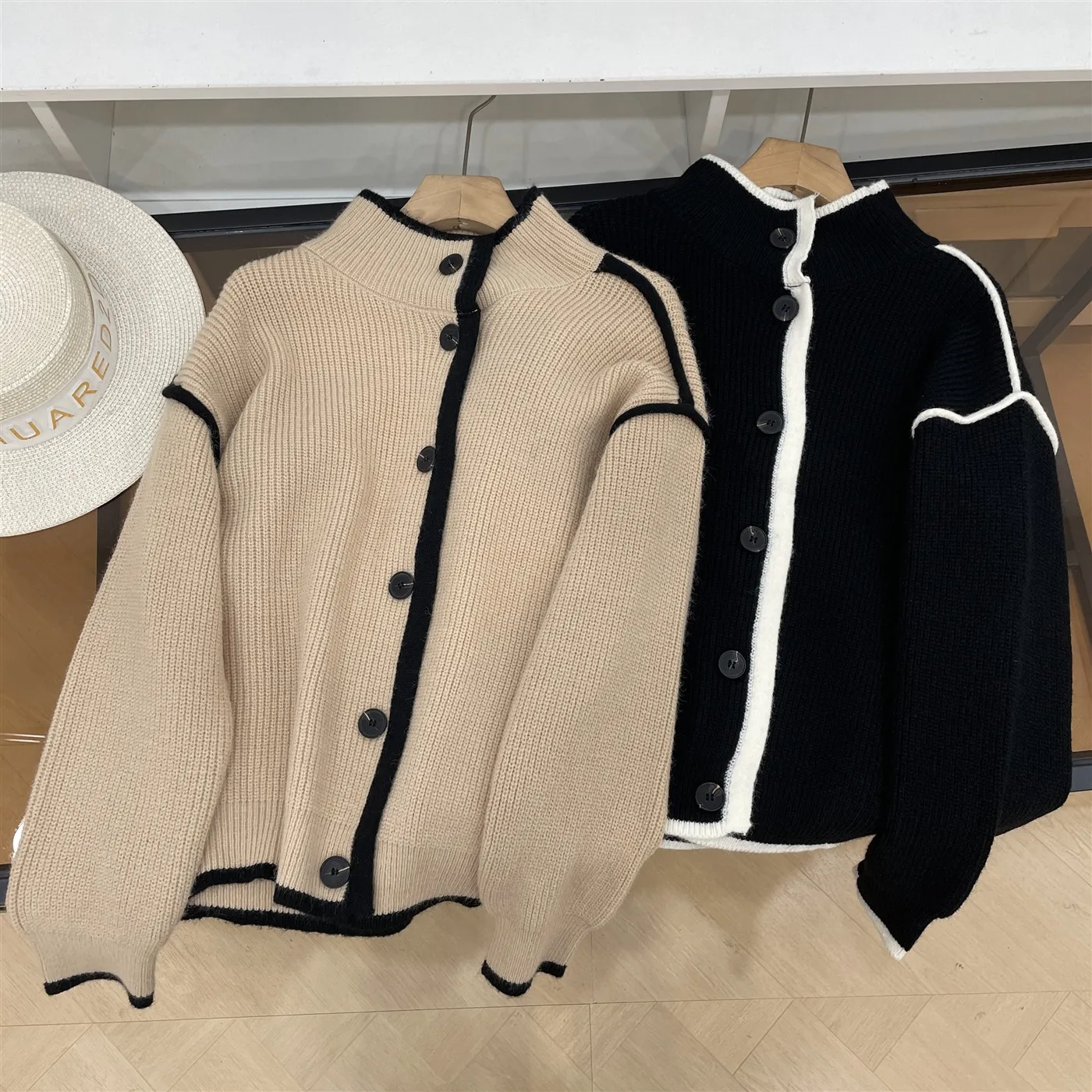 

Casual Long Sve f High Collar Single Button Sweater Small Design Spring 2025 New Sle Sweet Sle Straight Cut Other M...