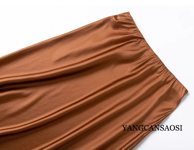 Light Luxury Texture 21MM Temperament Caramel Color 93%Natural Mulberry Silk Satin Bread Buttocks Women's Fishtail Skirt