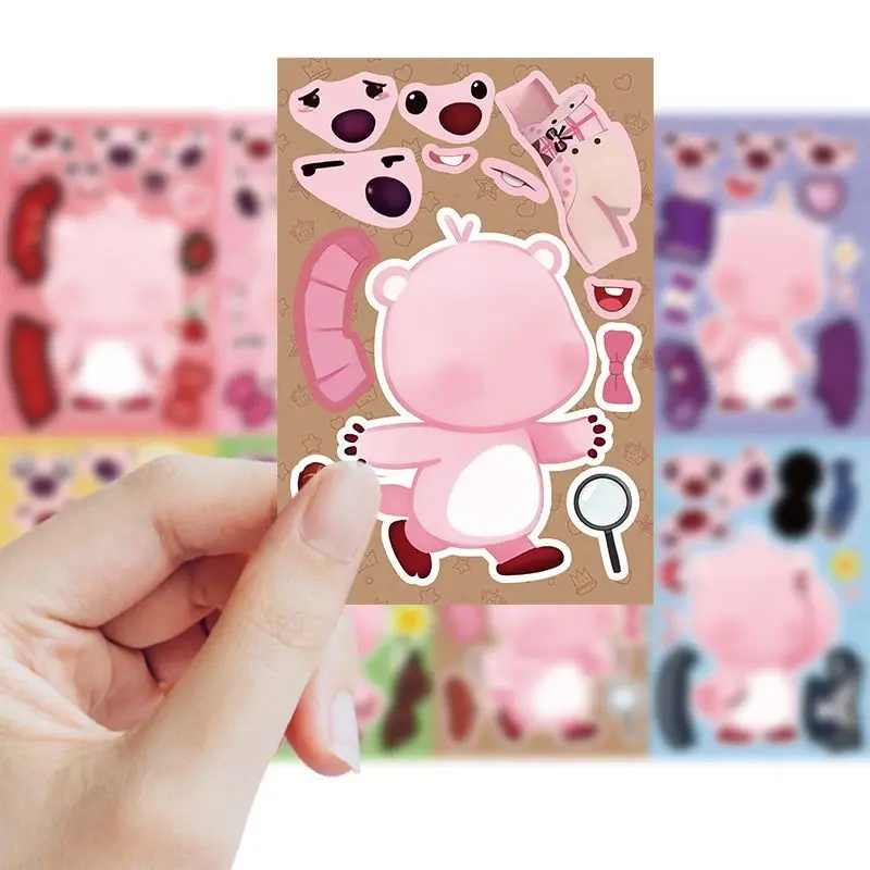 8 Blatt Cartoon Kawaii Anime Loopy Aufkleber Niedliches Puzzle Make-a-Face Spiel Sticker DIY Kinder Zusammenbau Puzzle Spielzeug Aufkleber – Detail 8