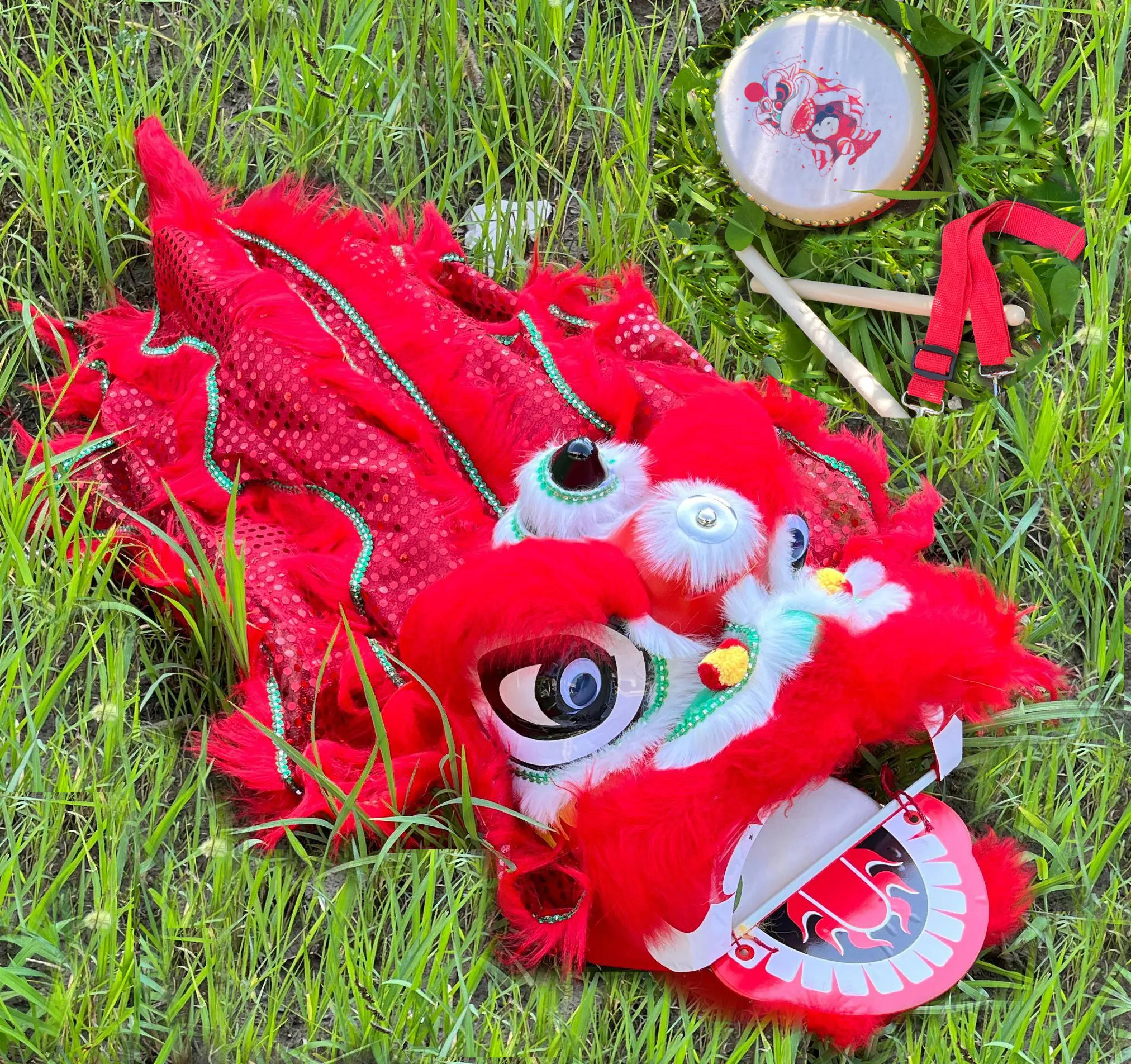 

14inch Classic Kid Lion Dance Drum Mascot o Festival Funny Fancy Costume 5-9 age Cartoon Props Sub Play Parade Outfit Sport