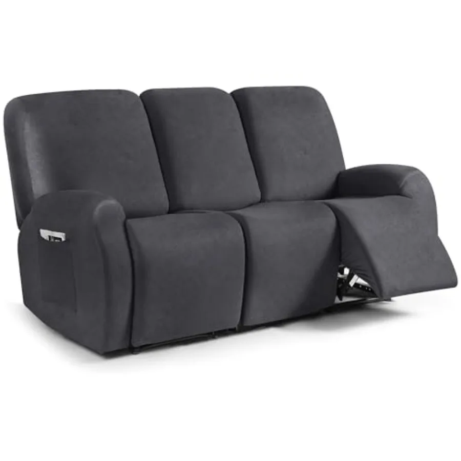 

Leather Look Recliner Couch Cover 8-Pieces Stretch Recliner Sofa Covers Soft Reclining Slipcover Washable Furniture Protector f