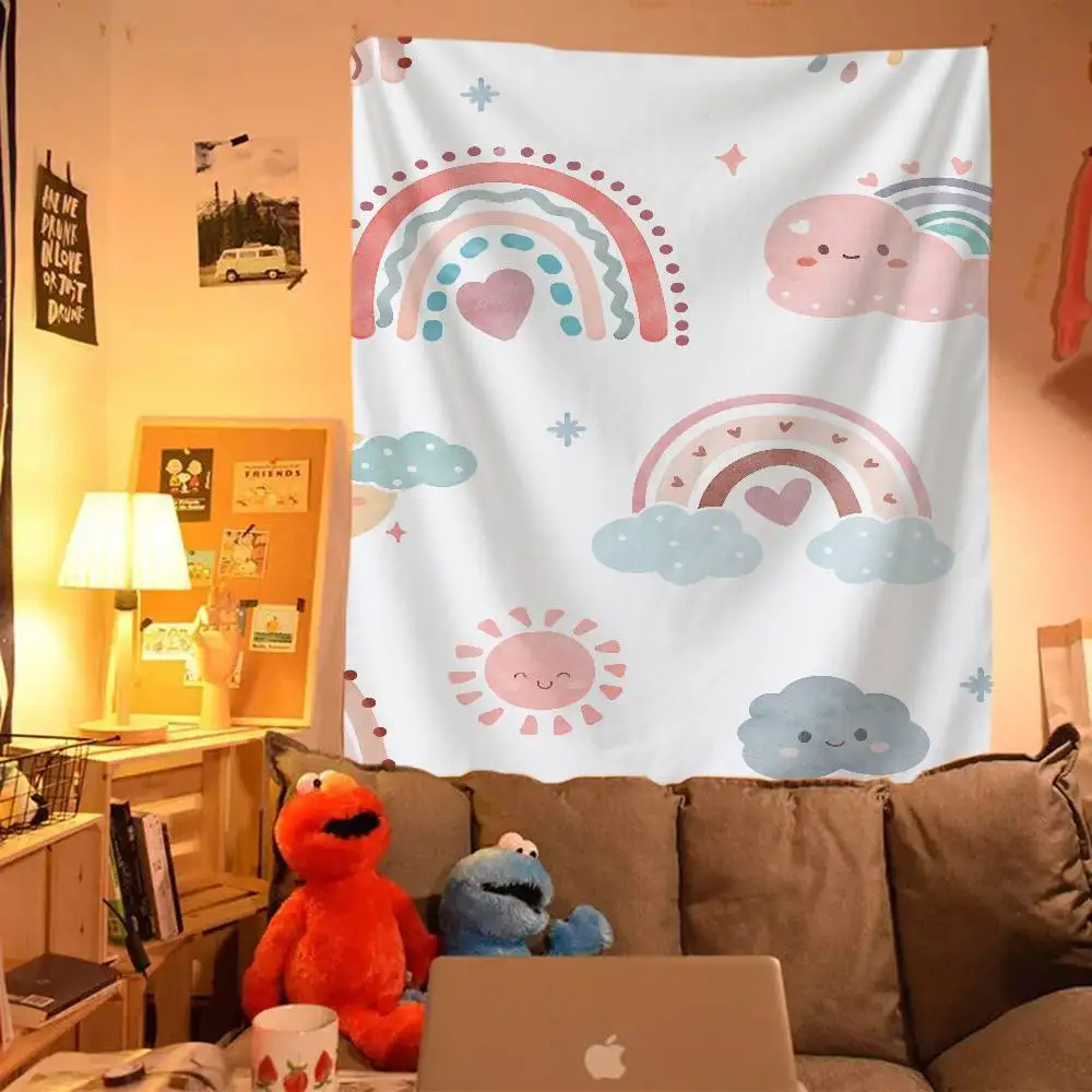 Grande tapisserie murale imprimée arc-en-ciel, dessin animé, Tarot suspendu, tapis muraux Hippie, décoration artistique pour dortoir, maison