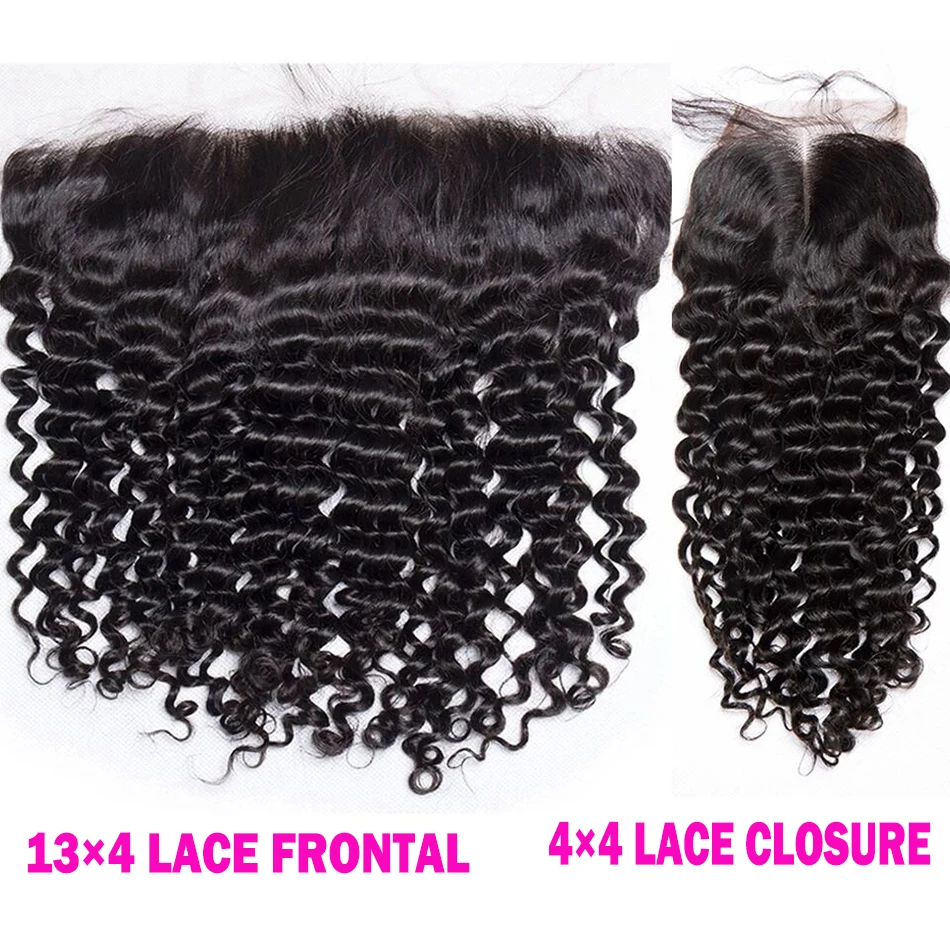 Kinky Curly 13x4 Lace Frontal Only Brazilian Bone Straight 4x4 Lace Closures Pre plucked Natural Water Wave Remy Hair 8-22 Inch