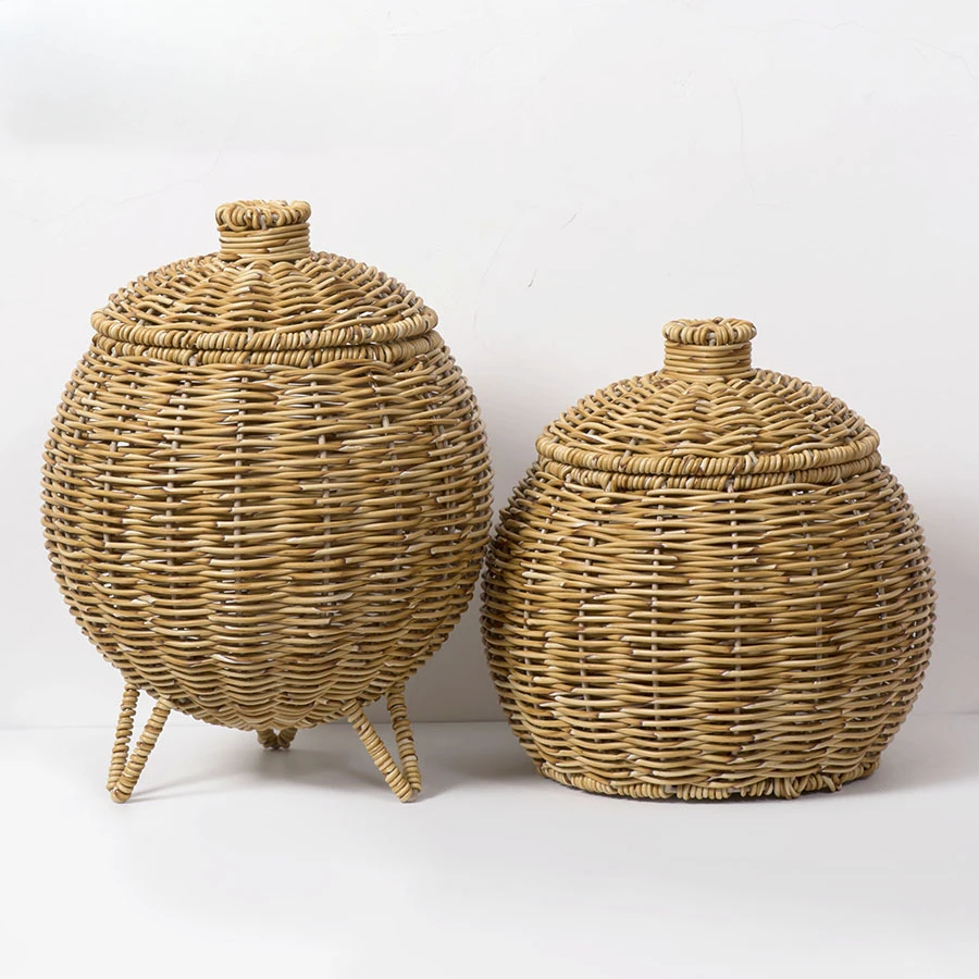 Imitation Vine Handwoven Plant Flower Basket Elliptical Pumpkin Basket Desktop Storage Basket