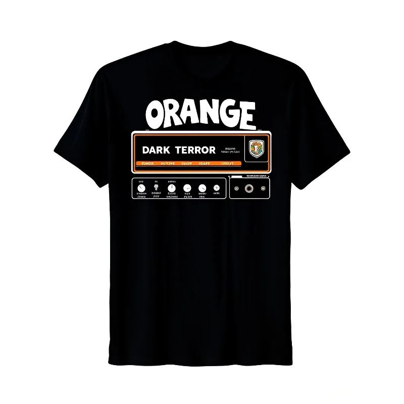 Men's Orange Deep Horror Amptube Head Guitar Amplifier Pattern T-shirt, Round Neck Breathable Moisturizing Casual Summer T-shirt