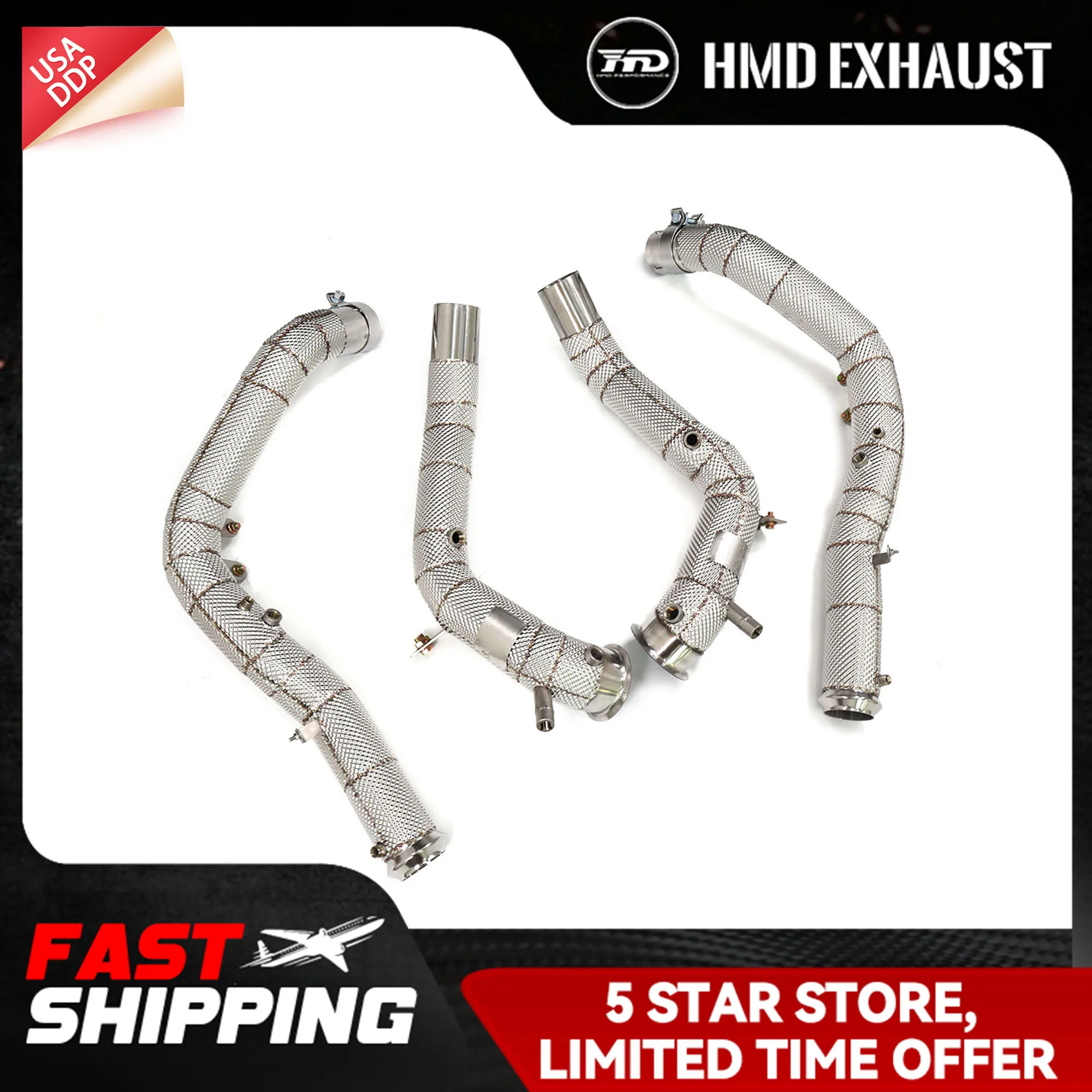 

HMD Exhaust Downpipe for Mercedes Benz G63 w465 SS304 Free upgrade of heat shield Support customization