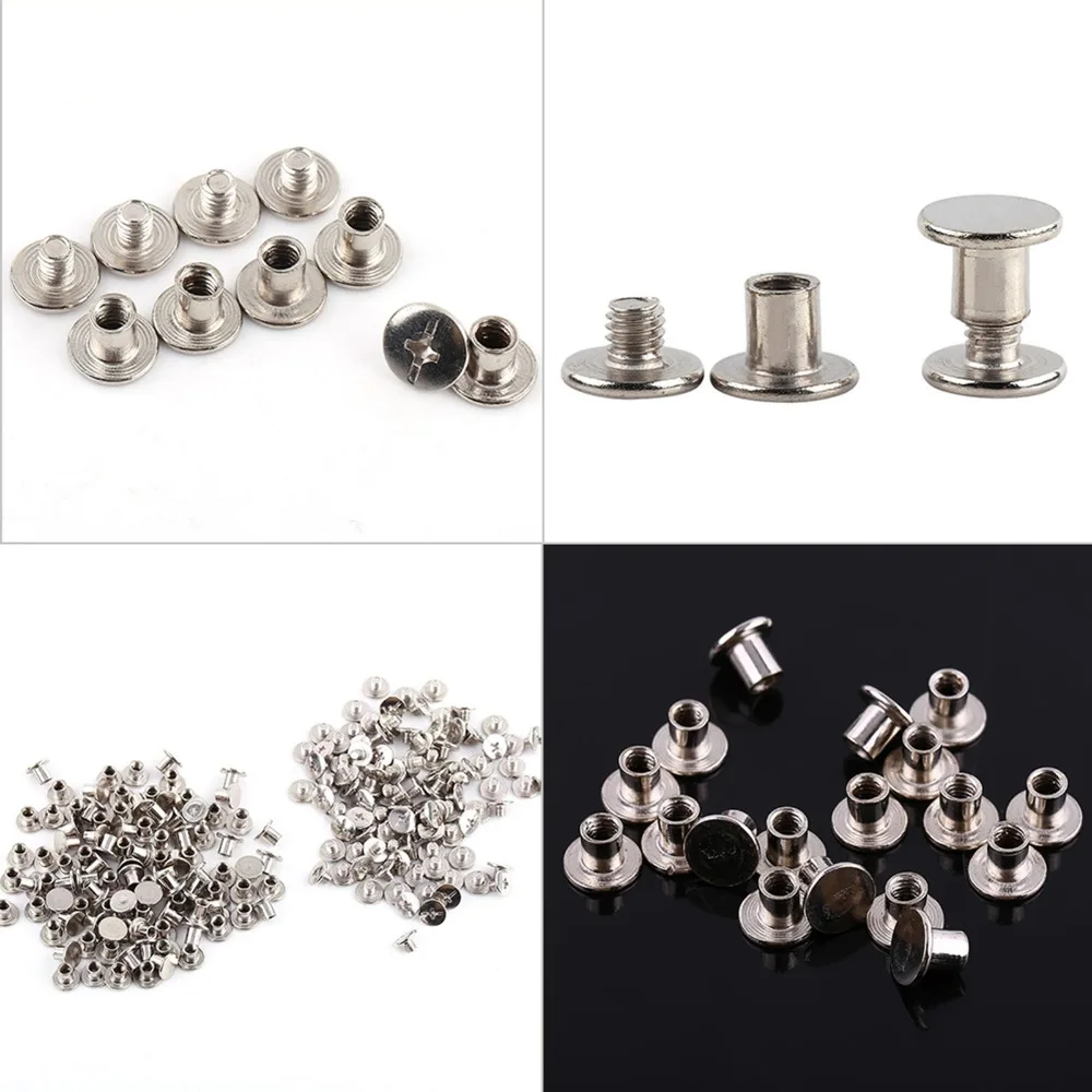 200pcs Nickel Plated Binding Screws Phillips Head Flat Round Head Rivet Studs Silver M5x6mm Binding Post Screw DIY Leather