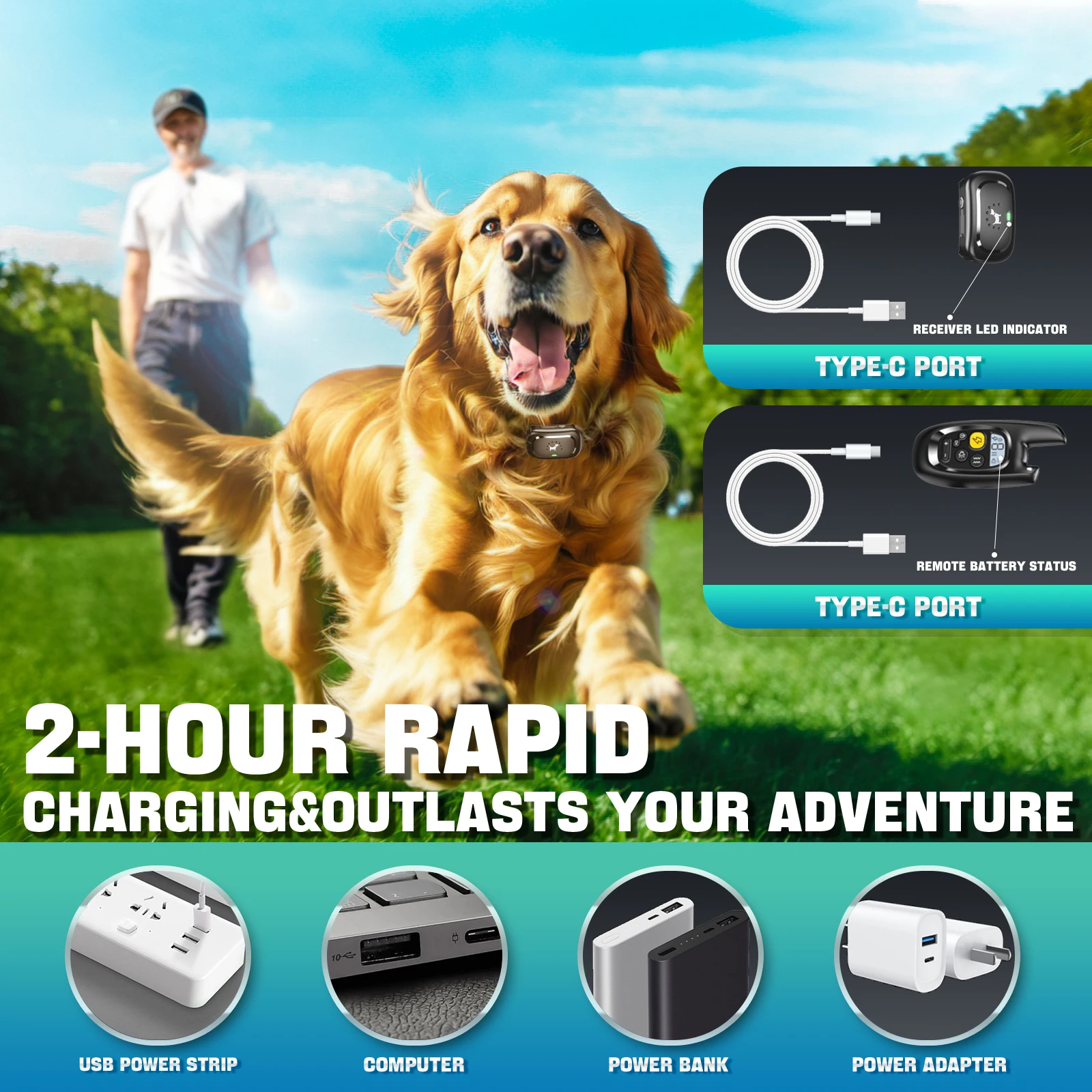 Dog Shock Collar Waterproof Rechargeable Anti-bark Collar for Dogs Electric Training Dog Collar with Safe Static Vibration Beep