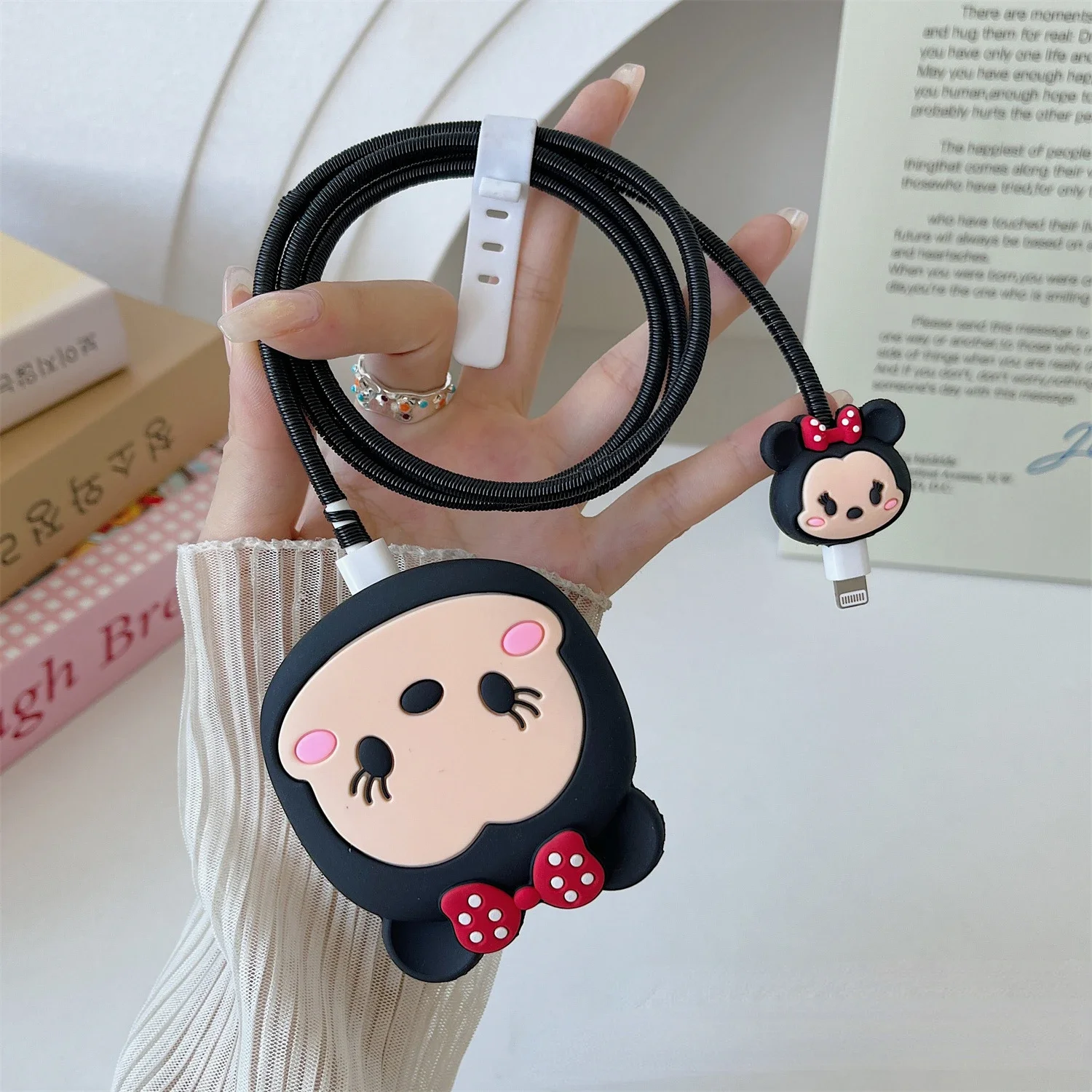 4Pcs/Set Cute 3D Cartoon Set Cable Protector for iPhone 20W UK HK Plug Charger Case Phone Wire Cord Organizers