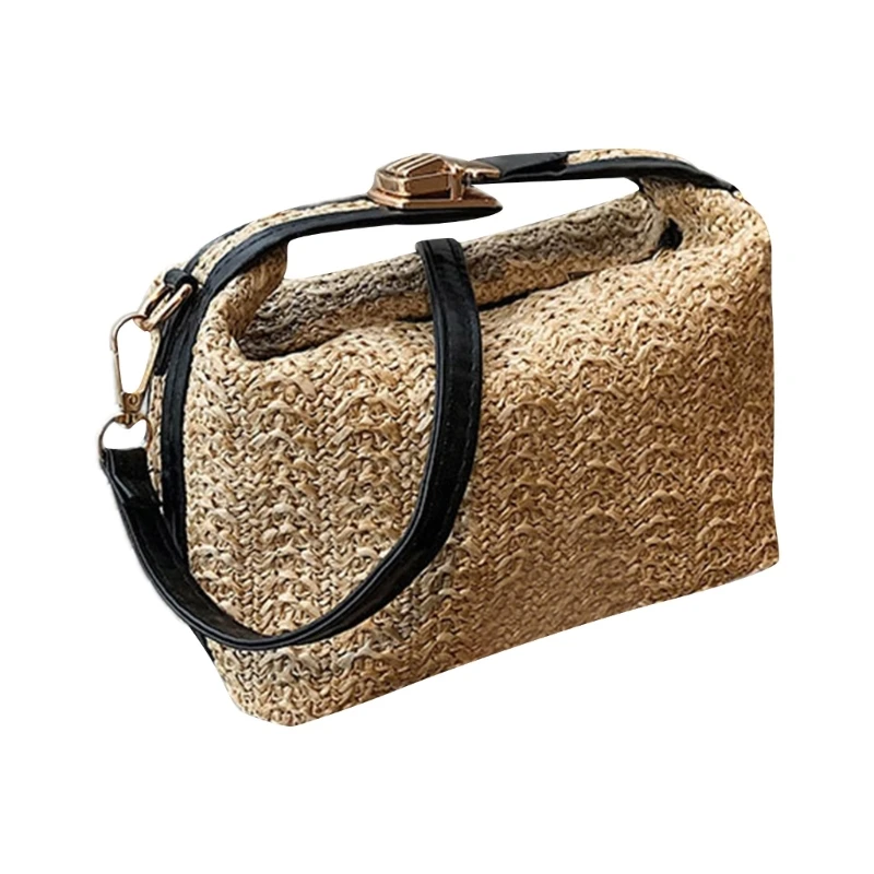 Elegante borsa a tracolla intrecciata in paglia. Borsa a tracolla casual da spiaggia capacità