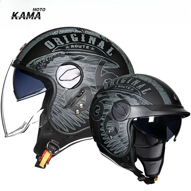 TORC Helmet Motorcycle Electric Car Ultra Light Three-quarters Half Helmet Retro Dual Lens Four Seasons Universal