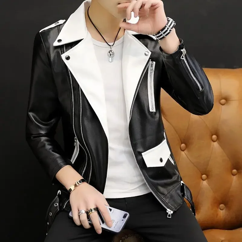 Coats Black Leather Jacket for Men Trendy 2024 Fashion Fashionable Spring Clothes Man Suits and Blazers Menswear Vintage Classic