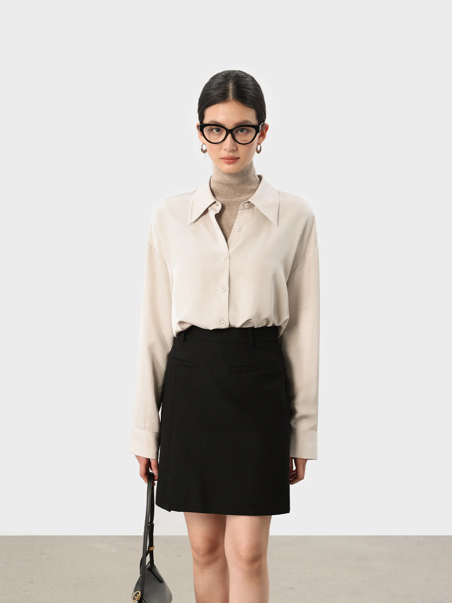 

J Heavyweight 00% Acetate Satin Long Sve Women's irt Glossy Fini Casual Loose Fit irt Ele Faionable Top