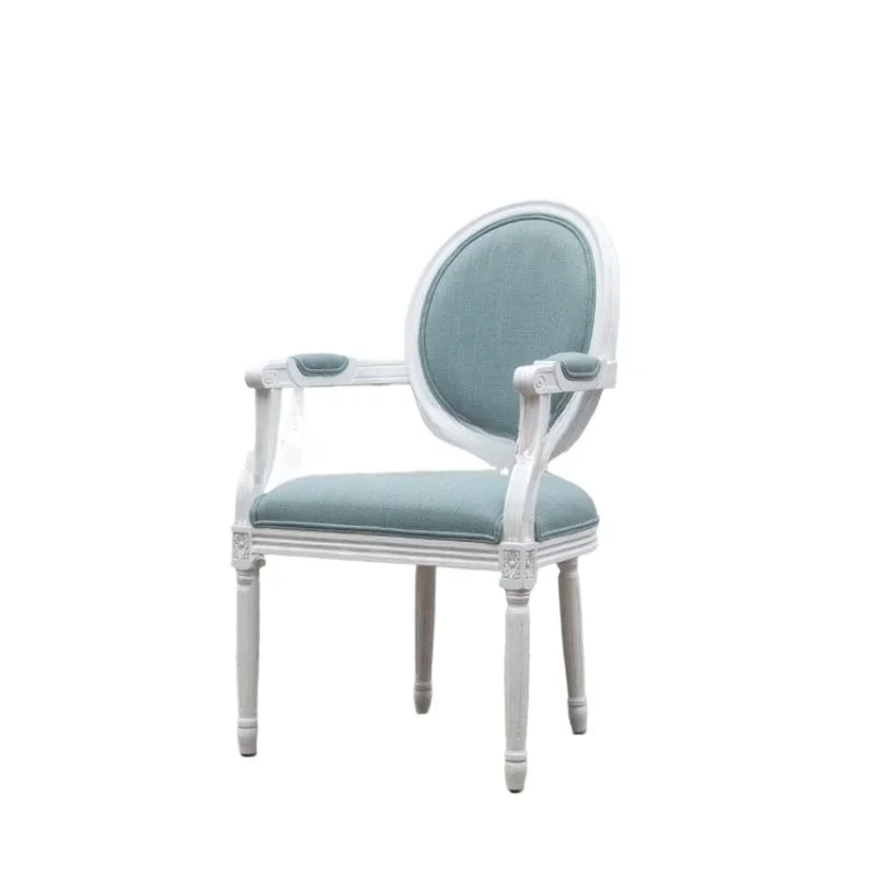 

American country dining chair, log old carved round back chair oak fabric soft bag household chair