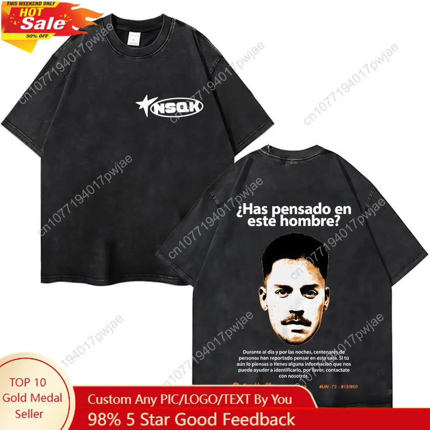 Nsqk Graphiques drôles Harajuku Vintage T-shirt délavé Hipster hommes esthétique surdimensionné T-shirts en vrac été Y2K Tshrits Fans cadeau