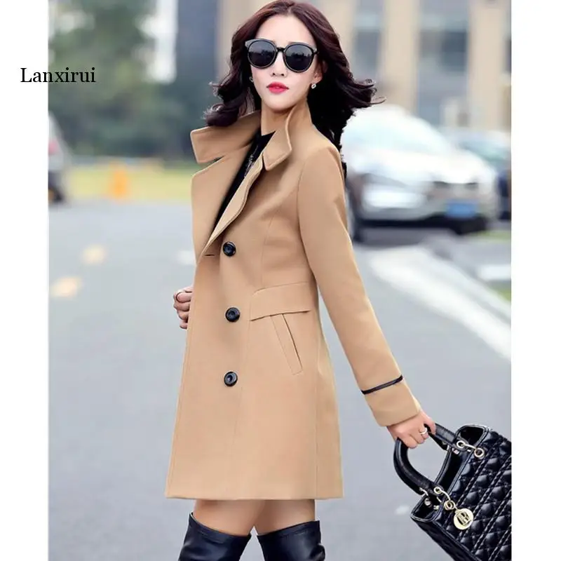 

Autumn And Winter Wool Jacket Womens Clothing Medium Length Woolen Coats Slim Wild Elegant Female Korean Outerwear