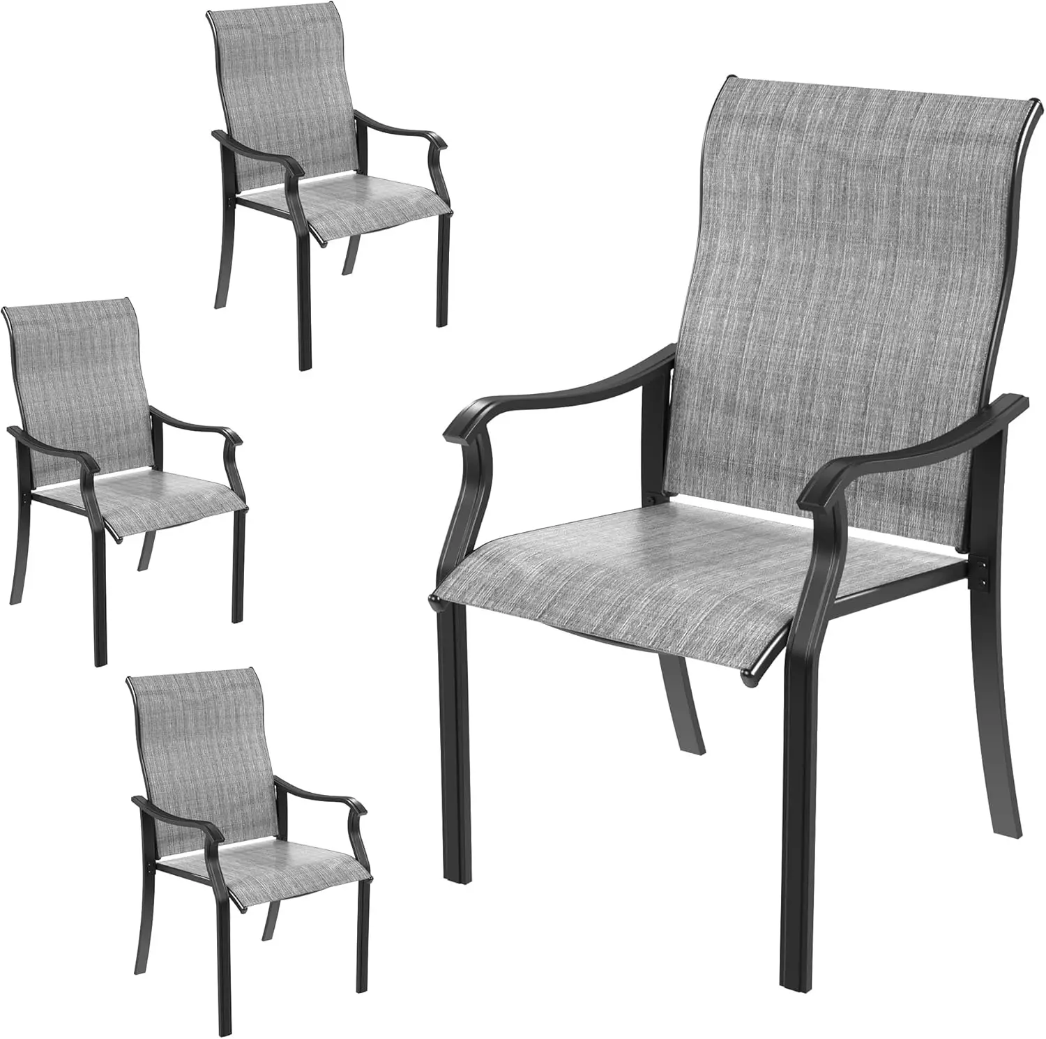 High Back Patio Chairs, All-Weather Textilene Outdoor Seating with Armrests for Lawn, Porch and Backyard (Light Grey)